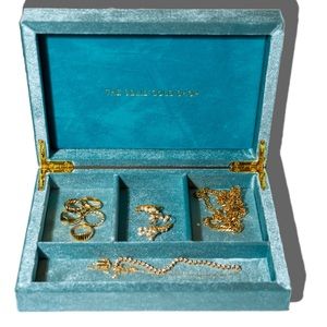 Luxury Wood Jewelry Box With Silk Velvet Overlay and gold metal finishes